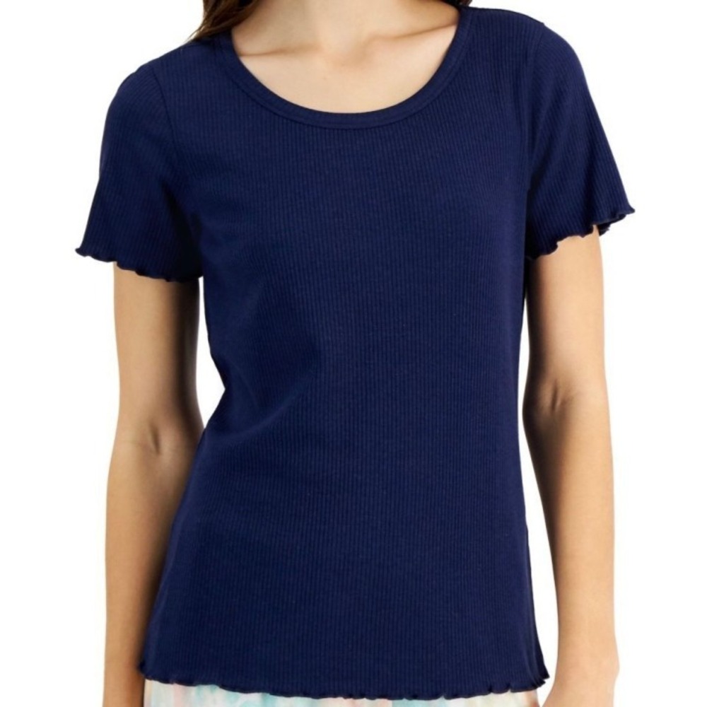 Jenni Lettuce Edge Solid Ribbed Sleep T-Shirt, Size Small